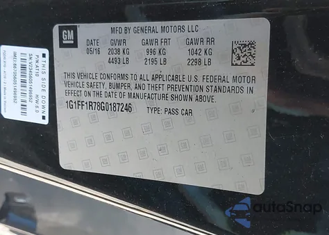 2016 Chevrolet Camaro 1Ss из США, поврежденный, VIN 1G1FF1R78G0187246